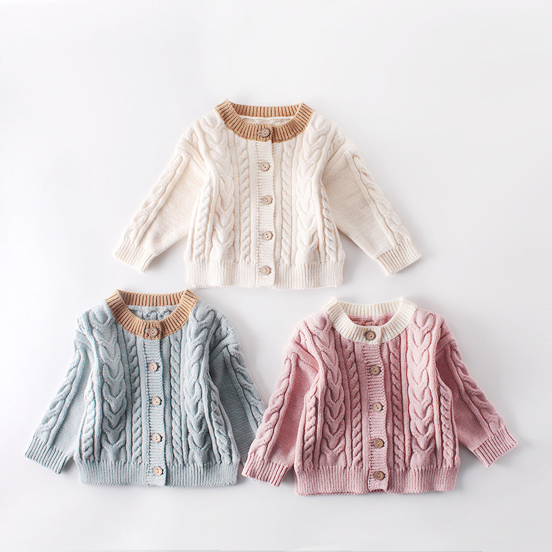 Children's Sweater Twist Knit Coat Top All-match Cardigan