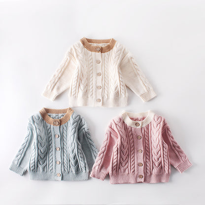 Children's Sweater Twist Knit Coat Top All-match Cardigan