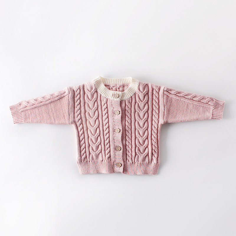 Children's Sweater Twist Knit Coat Top All-match Cardigan