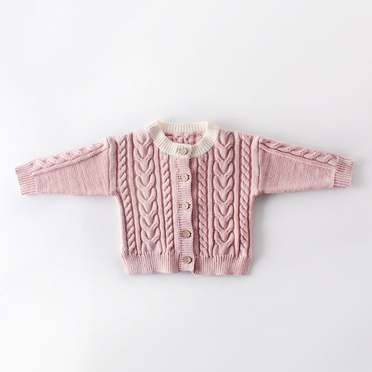 Children's Sweater Twist Knit Coat Top All-match Cardigan
