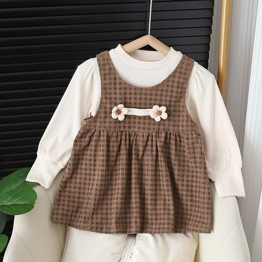 Baby Girl Round-Neck Long-sleeved Dress Suit
